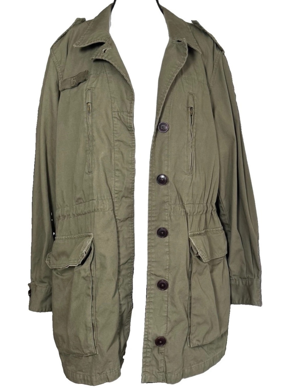 Banana Republic Womens French Military Vegan Utility Jacket Coat Green *Large